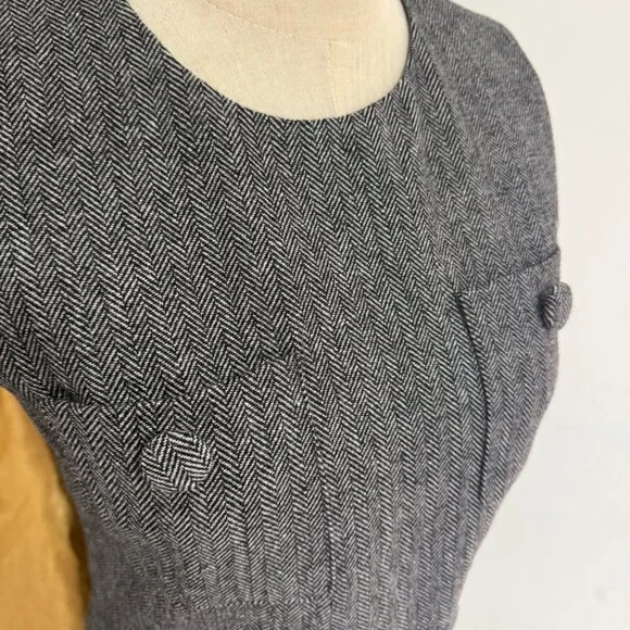 Self-Portrait Grey Herringbone Flared Mini Dress - Picture 8 of 11
